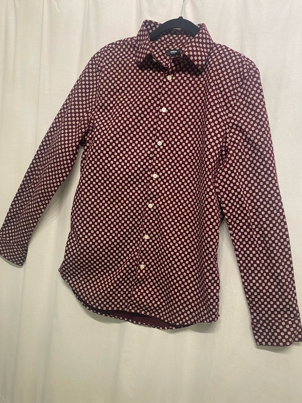 Express Slim Fit Maroon Geometric Print Men's Shirt Medium Casual Business Date
